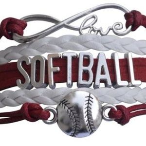 Girls Softball Bracelet - Maroon & White